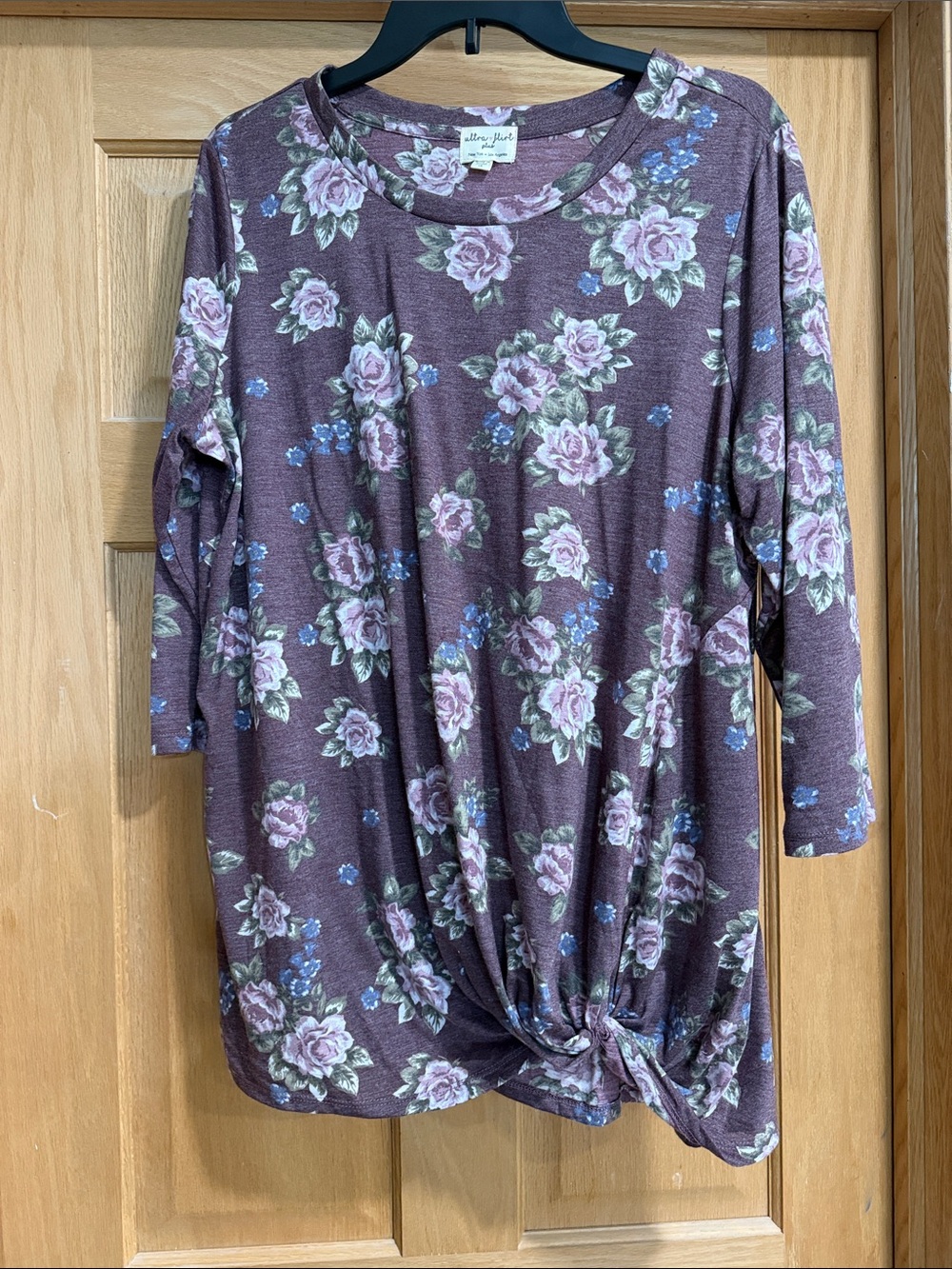 Ultra Flirt Plum Floral Twist-Knot Tunic in Pink and Green